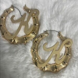 Monogram 'K' Bamboo Hoop Earrings - Gold